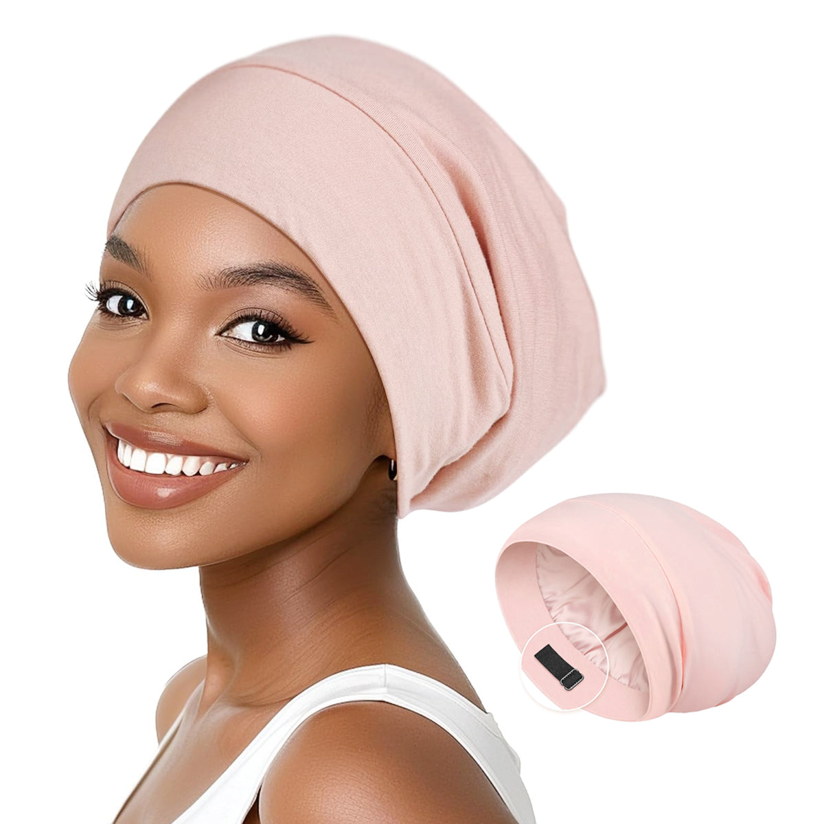 SANNIDHI Sleeping Cap for Women, Bamboo Fiber Silk Hair Care Cap for Sleeping, Stretchy Postpartum Hair Wrap Cap for Long Hair (Pink) SANNIDHI Sleeping Cap for Women, Bamboo Fiber Silk Hair Care Cap for Sleeping, Stretchy Postpartum Hair Wrap Cap for Long Hair (Pink)
